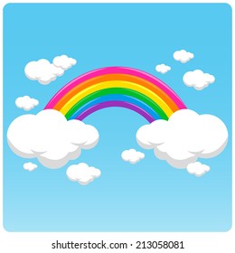 A rainbow and clouds in the sky. Vector illustration.