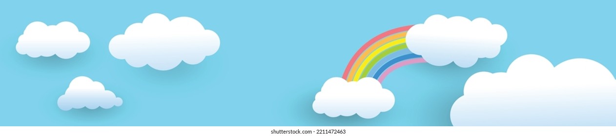 rainbow, clouds and sky, weather nature background,  vector illustration. 