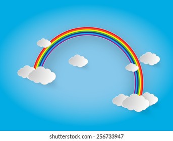  rainbow and clouds in the sky.paper cut style.