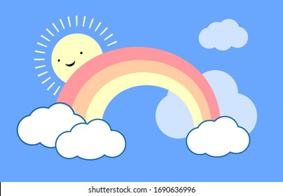 Rainbow and Clouds with Smiling Yellow Sun