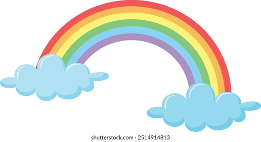 Rainbow with Clouds and star vector on white background, Rainbow in the sky, Vector illustration