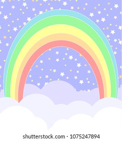 rainbow with clouds and stars