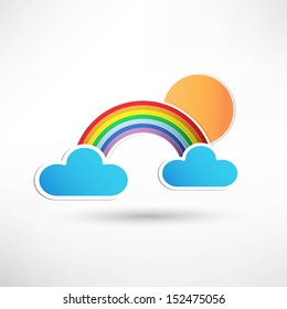 rainbow and clouds with sun icon