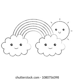 rainbow with clouds and sun kawaii character