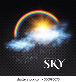 Rainbow. Clouds & Sun Transparent Design.  Vector illustration