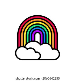 Rainbow with clouds thin line icon, LGBT symbol. Modern vector illustration.