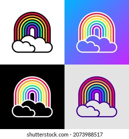 Rainbow with clouds thin line icon, LGBT symbol. Modern vector illustration.