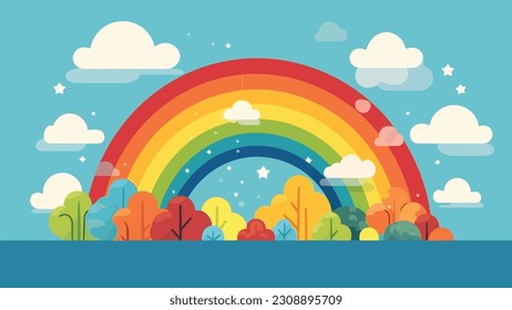 Rainbow clouds tree sky blue landscapes