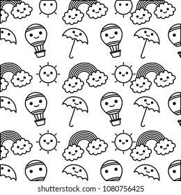 rainbow with clouds and umbrella pattern kawaii character