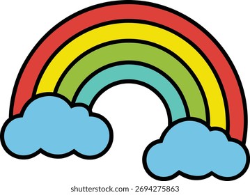 rainbow with clouds vector art illustration