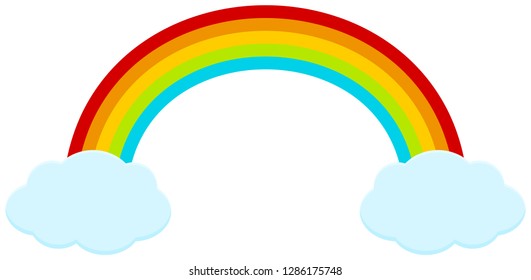 Rainbow with clouds. Vector illustration isolated on white background.