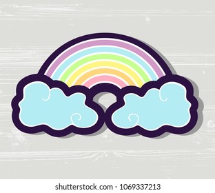 Rainbow with clouds vector illustration. Rainbow as logo, icon, badge, patch, lgbt community symbol. 