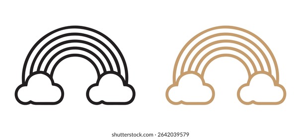 Rainbow with clouds vector illustration simple black and white rainbow clip art graphic design element.
