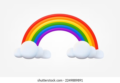 Rainbow with clouds weather concept. Forecast 3d vector illustration isolated on white background