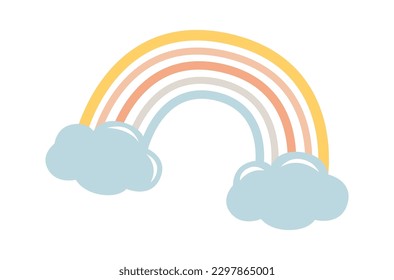 Rainbow with clouds Weather element. Vector illustration
