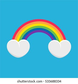 Rainbow and clouds-hearts on blue sky