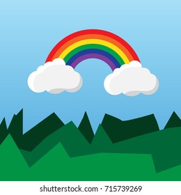 rainbow with clouds.mountain background.