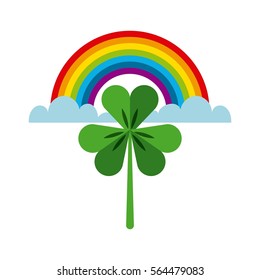 rainbow and clover icon over white background. saint patrick's day concept. colorful design. vector illustration