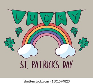rainbow with clovers and garlands hanging of st patrick day