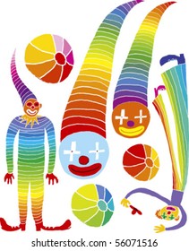 Rainbow clowns. Vectors in CMYK.