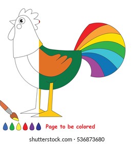 Rainbow cock to be colored, the coloring book to educate preschool kids with easy kid educational gaming and primary education of simple game level.