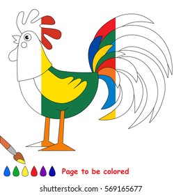 The Rainbow Cock, the coloring book to educate preschool kids with easy gaming level, the kid educational game to color the colorless half by sample.