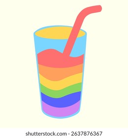 rainbow cocktail in doodle style in vector. Illustrations for prints, posters, stickers, postcards, invitations
