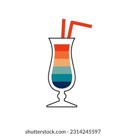 Rainbow cocktail. Happy pride symbol in lgbt flag colors. Gay queer element in retro vintage style. Vector flat illustration.