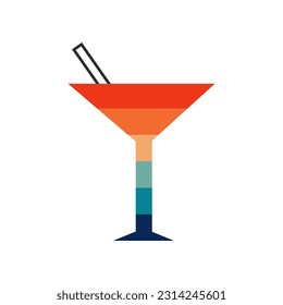 Rainbow cocktail. Happy pride symbol in lgbt flag colors. Gay queer element in retro vintage style. Vector flat illustration.