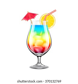 Rainbow cocktail isolated on white photo-realistic vector illustration
