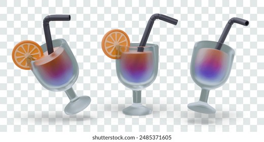 Cóctel de arco iris con rodaja de naranja. Bebida festiva para las vacaciones. Gafas realistas