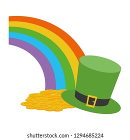 rainbow coins hat happy st patricks day vector illustration