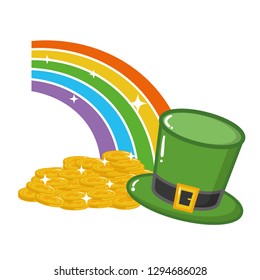 rainbow coins hat happy st patricks day vector illustration