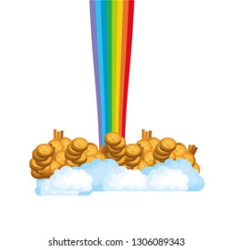 rainbow with coins isolated icon