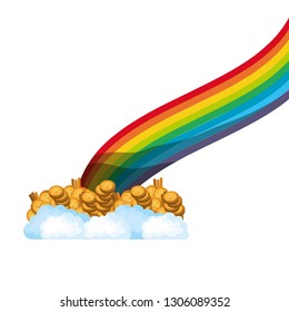 rainbow with coins isolated icon