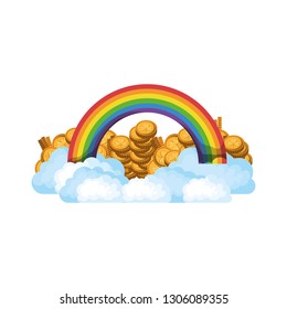 rainbow with coins isolated icon