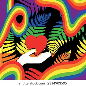 Rainbow collage elements set, 90s aesthetics, vector illustration
