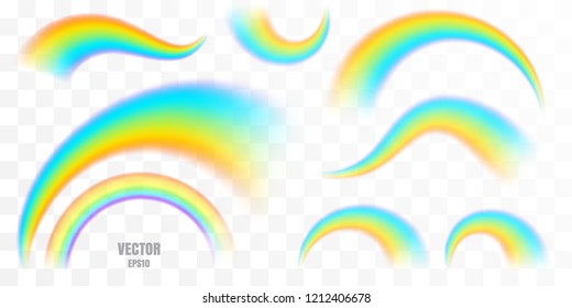 Rainbow collection isolated on transparent background. Rain bow realistic vector illustration with mesh brushes included