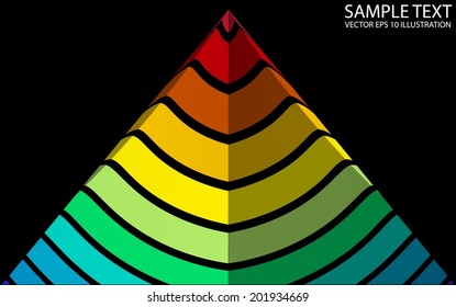 Rainbow color abstract lighted symmetrical pyramid illustration - Vector colorful stripes pyramid shape background template