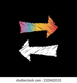 rainbow color arrow sketch. unique rough line abstract design pointer