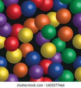 Rainbow Color Balls Seamless Pattern, 3D Illustration on Black Background
