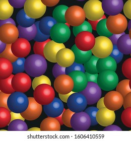 Rainbow Color Balls Seamless Pattern, 3D Illustration on Black Background