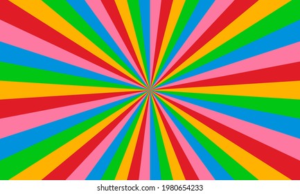 Rainbow color burst background. Rays background in retro style. Vector.	