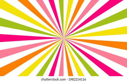 Rainbow Color Burst Background. Rays Background In Retro Style. Vector.	