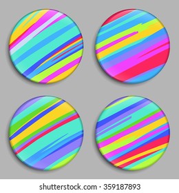 Rainbow. Color Buttons. Rainbow 3D Buttons with shadows isolated on the grey background. Modern style. Color medals set. Bright rainbow series labels, logo, badges, icons. Vector illustration