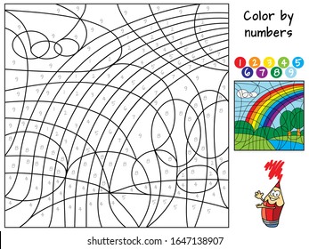  Arcoiris. Color por números. Libro de colorear. Juego de puzzle educativo para los niños. Ilustración vectorial de dibujos animados