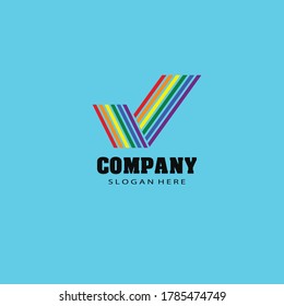 Rainbow color check sign vector graphic logo design for creative company.