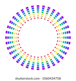 rainbow color circles. colorful squares. dashed rays. round frame for logo or other design.