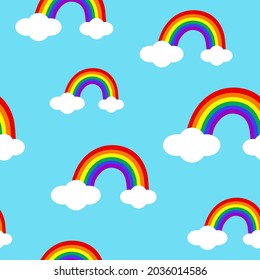 rainbow color with cloud cute seamless pattern