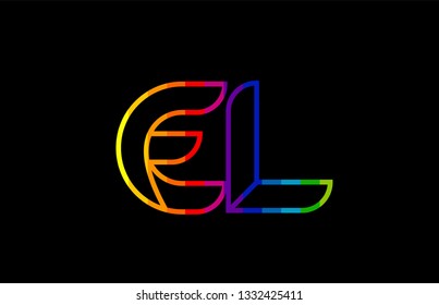 rainbow color colored colorful alphabet letter el e l logo combination design suitable for a company or business